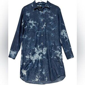 Karen Kane Blue Tie Dye Denim Shirt Dress Collared Button Front Womens Size S